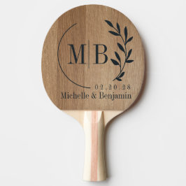 Lichte Berkenhouten Blad Bruilofts Monogram Tafeltennisbatje