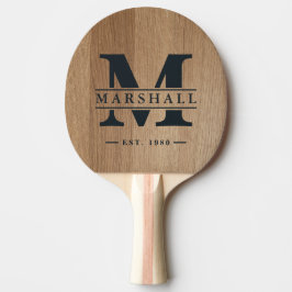 Lichte berkenhouten monogram en naamoverlay tafeltennisbatje