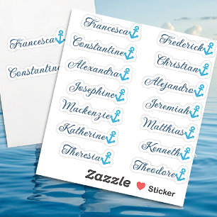 Lichte Blauwe Anker 14 Aangepaste Gastlijst Namen Sticker