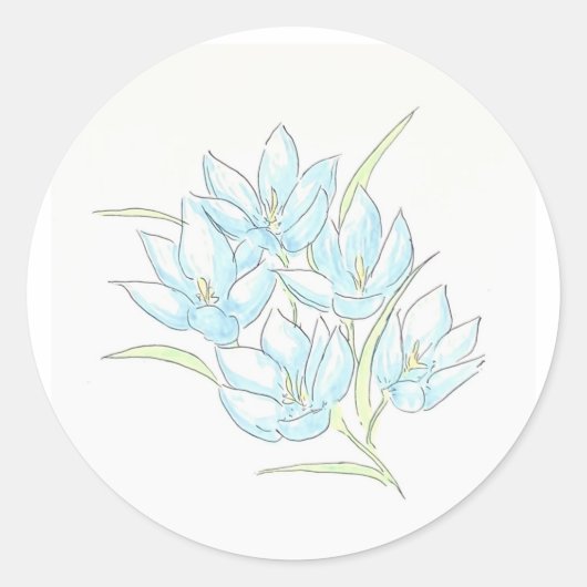 Lichte blauwe bloemen ronde sticker (Voorkant)