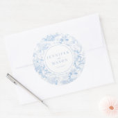 Lichte blauwe chinoiserie trouwmonogramstickers ronde sticker (Envelop)