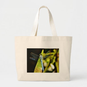 Lichte blauwe dragonvlieg grote tote bag