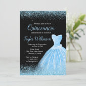 Lichte blauwe dress Faux Glitter Quinceanera Kaart (Staand voorkant)
