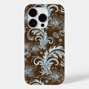 Lichte blauwe Floral zwemt op bruin Case-Mate iPhone 14 Pro Hoesje