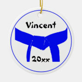 Lichte blauwe gordel voor sportartikelen keramisch ornament (Voorkant)