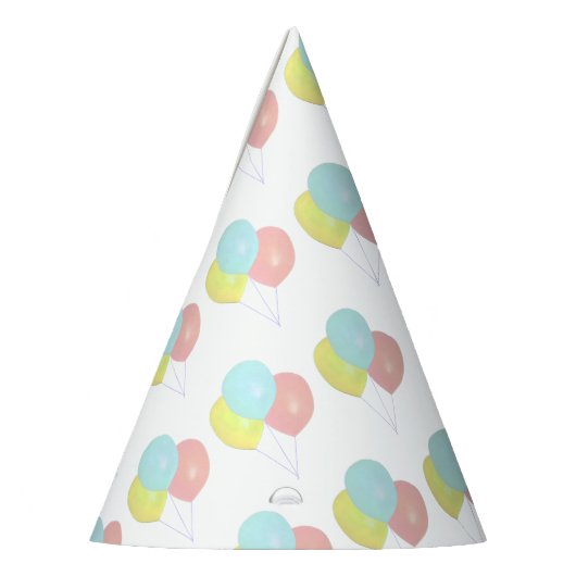 Lichte blauwe roze gele ballonnen feesthoedjes (Links)