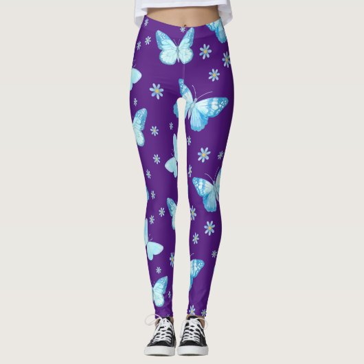 Lichte blauwe vlinders leggings (Voorkant)