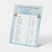 Lichte blauwe zakelijke prijslijst bevestigen reclamebord met voetstuk (Voorkant)