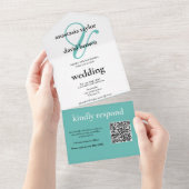 Lichte Blauwgroen Ampersand QR-code All In One Uitnodiging (Afscheurbaar)