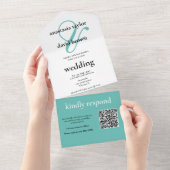 Lichte Blauwgroen Ampersand QR-code All In One Uitnodiging (Afscheurbaar)