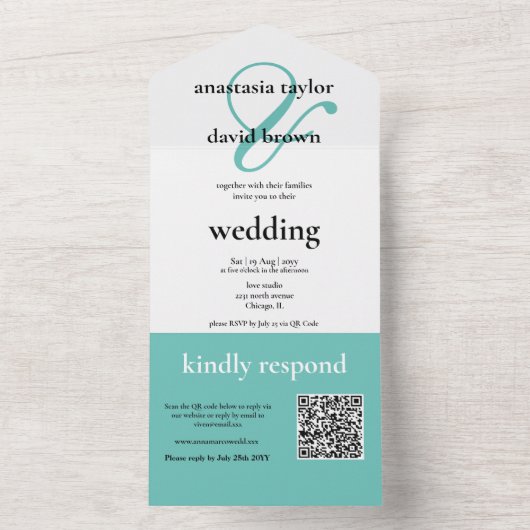 Lichte Blauwgroen Ampersand QR-code All In One Uitnodiging (Binnen)