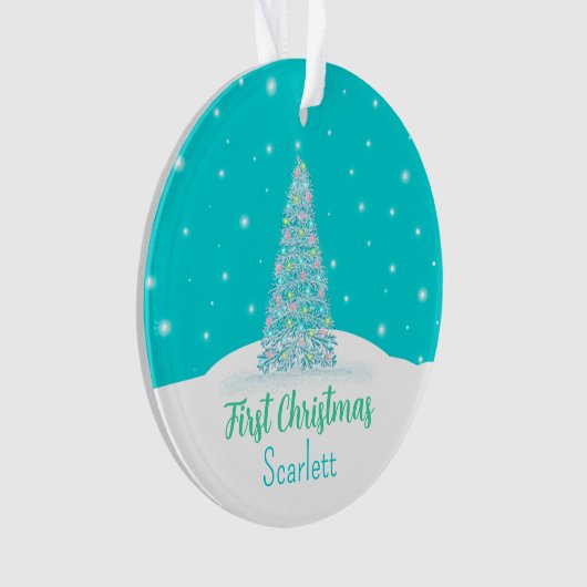 Lichte Blauwgroen Baby Eerste Kerstboom Ornament (voorkant)
