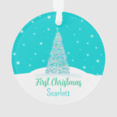 Lichte Blauwgroen Baby Eerste Kerstboom Ornament (achterkant)