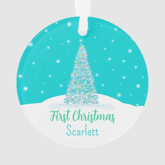 Lichte Blauwgroen Baby Eerste Kerstboom Ornament (achterkant)