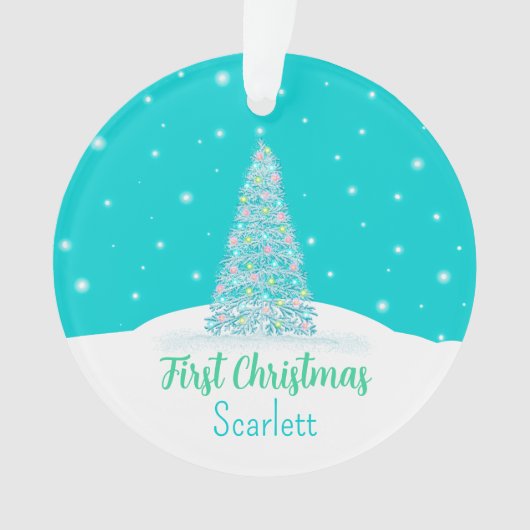 Lichte Blauwgroen Baby Eerste Kerstboom Ornament (voorkant)