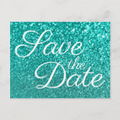 Lichte Blauwgroen Bokeh Glitter sparen de Datum Briefkaart (Voorkant)