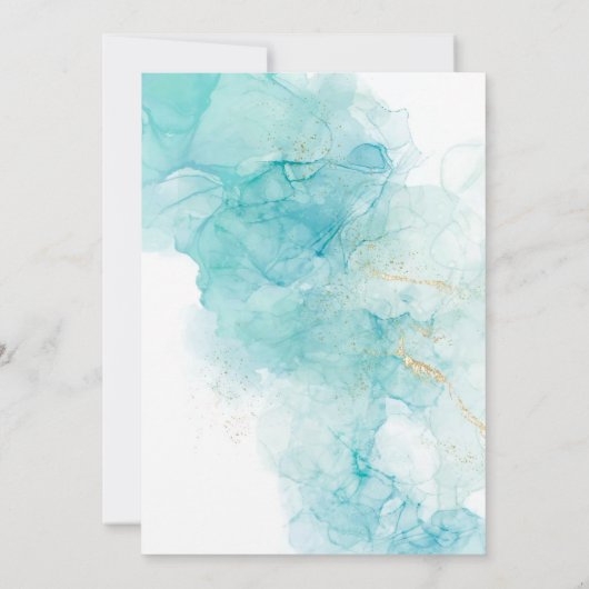 Lichte Blauwgroen en Gold Alcohol Ink 60e verjaard Kaart (Achterkant)