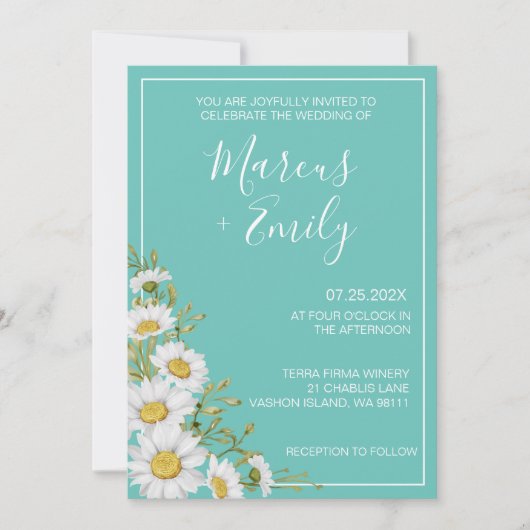 Lichte Blauwgroen en Witte Daisies Weddenschap Kaart (Voorkant)