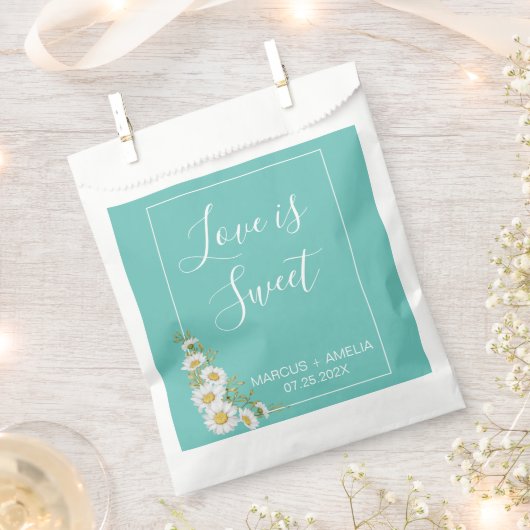 Lichte Blauwgroen en Witte Daisies Wedding Bedankzakje (Geknipt)