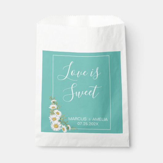 Lichte Blauwgroen en Witte Daisies Wedding Bedankzakje (Voorkant)