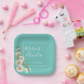 Lichte Blauwgroen en Witte Daisies Wedding Papieren Bordje (Feest)