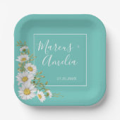 Lichte Blauwgroen en Witte Daisies Wedding Papieren Bordje (Voorkant)