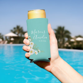Lichte Blauwgroen en Witte Daisies Wedding Seltzer Blikjeskoeler