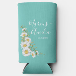 Lichte Blauwgroen en Witte Daisies Wedding Seltzer Blikjeskoeler