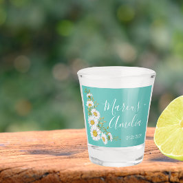 Lichte Blauwgroen en Witte Daisies Wedding Shot Glas