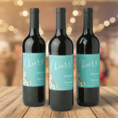 Lichte Blauwgroen en Witte Daisies Wedding Wijn Etiket