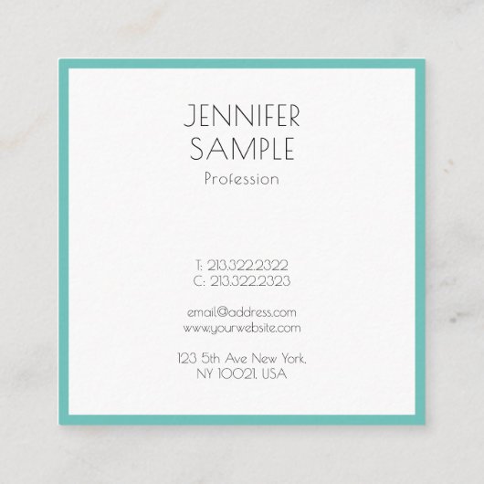 Lichte Blauwgroen, moderne minimale Sjabloon Vierkante Visitekaartje (Achterkant)