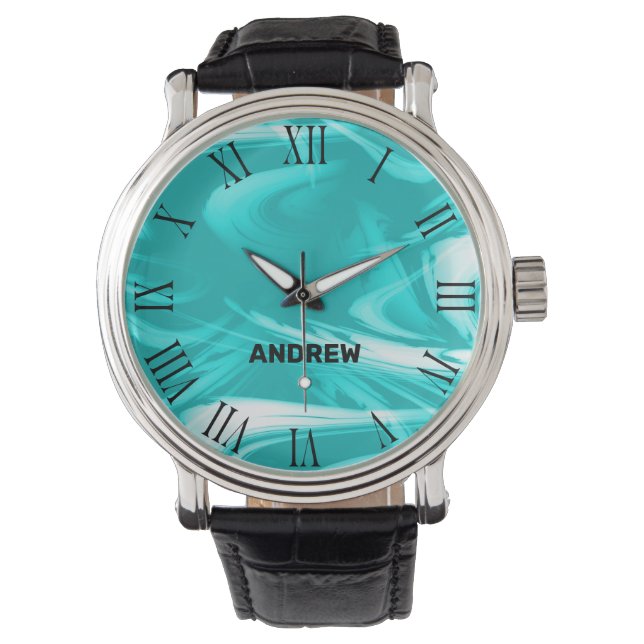 Lichte Blauwgroen Oceaan Golven Cool Marmerled Cus Horloge (Voorkant)