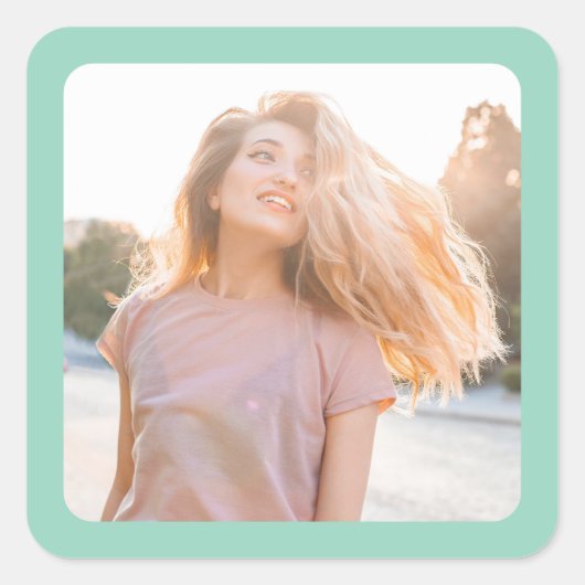 Lichte Blauwgroen randfoto Vierkante Sticker (Voorkant)