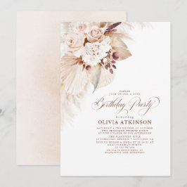 Lichte bloemen en Pampas Grass Boho Birthday Kaart