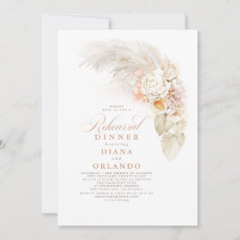 Lichte bloemen en Pampas Grass Rehearsal Dinner Kaart