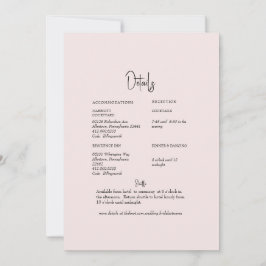 Lichte Blush Bloemige Achterkant Trouwdetail Kaart