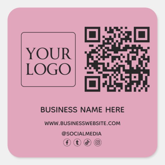 Lichte Blush QR Code Zakelijke Logo Website Vierkante Sticker (Voorkant)