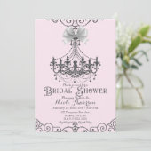 Lichte Blush Roze & Zilver Witte Strik Bruidsdouch Kaart (Staand voorkant)