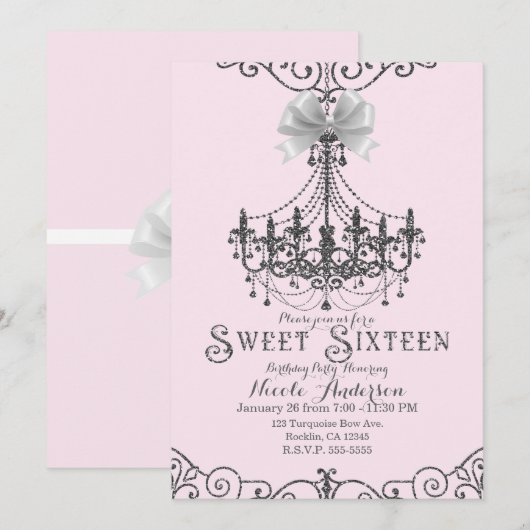 Lichte Blush Roze Zilveren Witte Boog Sweet 16 Zes Kaart (Voorkant / Achterkant)