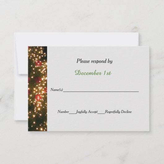 Lichte boom op zwarte kerstbruiloft RSVP Kaart (Voorkant)