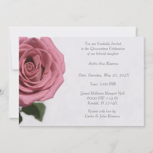 Lichte Bord Roze Rose Quinceañera Kaart (Voorkant)