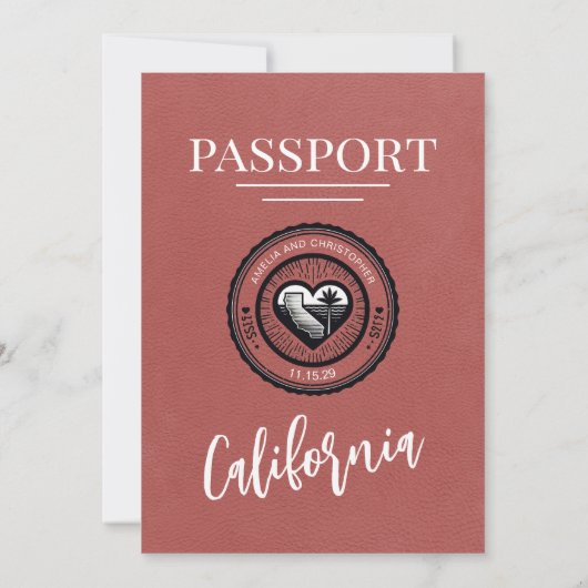 Lichte Bourgogne California Passport bruiloft Kaart (Achterkant)
