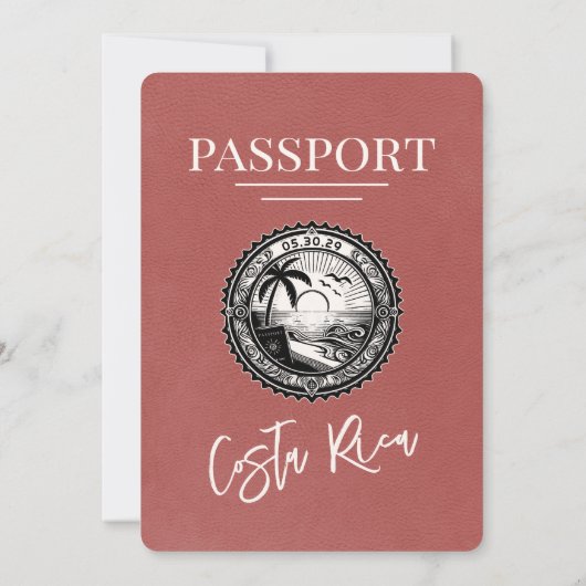 Lichte Bourgogne Costa Rica Passport bruiloft Kaart (Achterkant)