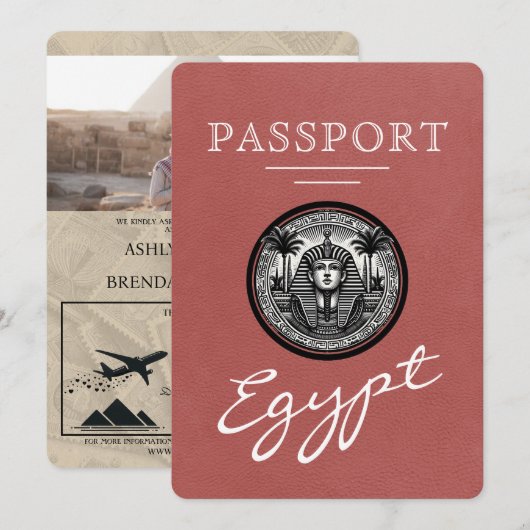 Lichte Bourgogne Egypte Paspoort Trouw Uitnodiging (Voorkant / Achterkant)