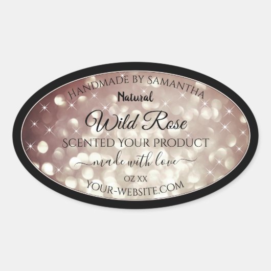 Lichte Bourgogne glitter Sparkle Stars Productlabe Ovale Sticker (Voorkant)