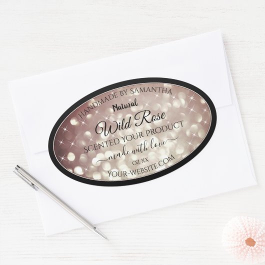 Lichte Bourgogne glitter Sparkle Stars Productlabe Ovale Sticker (Envelop)