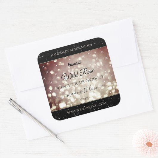 Lichte Bourgogne glitter Sparkle Stars Productlabe Vierkante Sticker (Envelop)