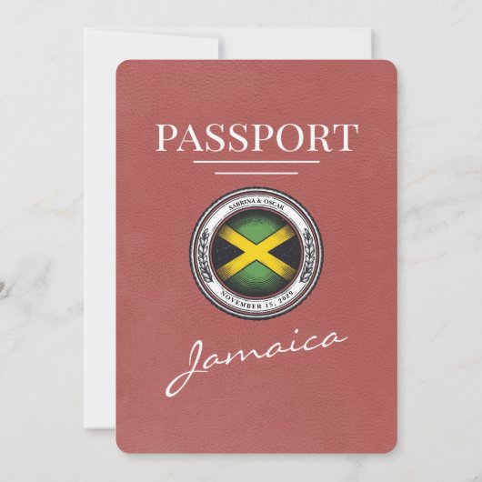 Lichte Bourgogne Jamaica Passport bruiloft uitnodi Kaart (Achterkant)