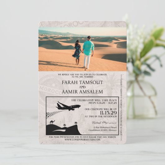 Lichte Bourgogne Marokko Passport bruiloft Kaart (Staand voorkant)