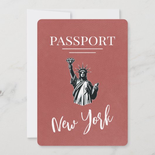 Lichte Bourgogne New York City Passport bruiloft Kaart (Achterkant)